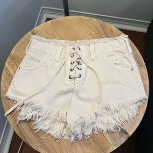 We The Free Cream Lace-Up Jean Shorts